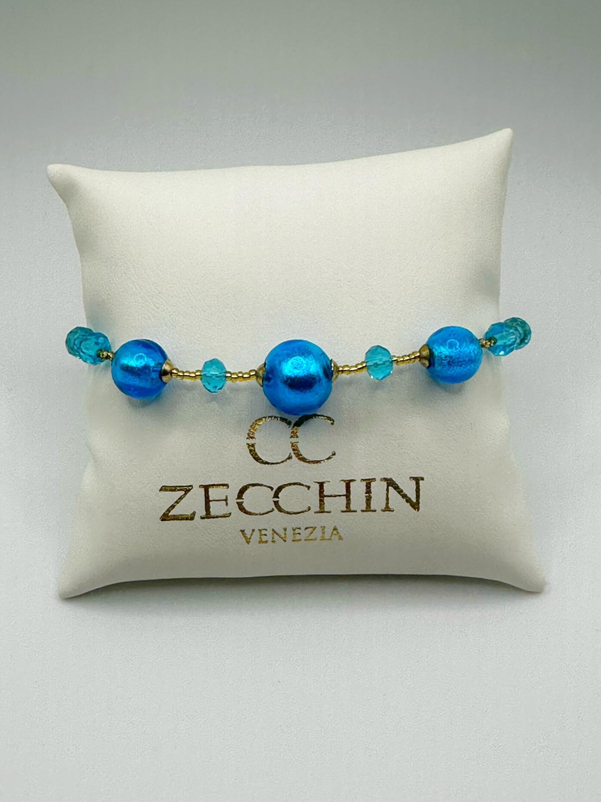 Bracciale Matilde slim con perline in vetro di Murano, colore celeste